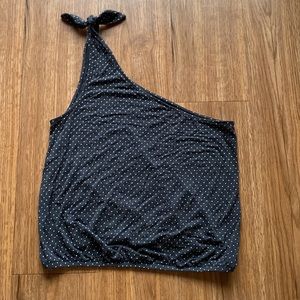 American Eagle Outfitters, One Shoulder Tank Top, Navy and White Polka Dot, Crop